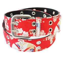 JZZCOCO2250-122 :  Double Pin Buckle Japanese Chirimen Belt Unisex (Red Cherry)