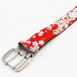 JZZCOCO2250-122 :  Double Pin Buckle Japanese Chirimen Belt Unisex (Red Cherry)