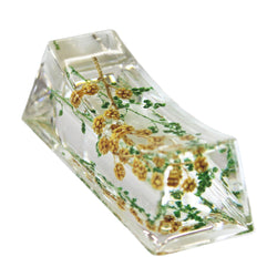 JZZNNFHON-MZ : Japanese Chopstick Rest / Spoon Fork Knife Holder with Real Flower in Acrylic (Mimosa)