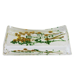 JZZNNFHON-MZ : Japanese Chopstick Rest / Spoon Fork Knife Holder with Real Flower in Acrylic (Mimosa)