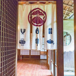 JZZKAYA7ISP1160-BE : Noren Japanese Doorway Curtain - Lucky Charms Design - (Short / Beige)