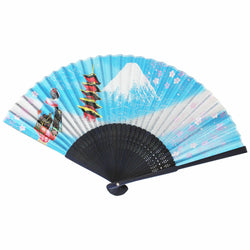 JZZFA504-331 : Japanese Handheld Folding Fan Sensu with Mt.Fuji, Sakura and Maiko Design