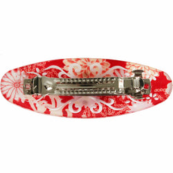 JZZCOCO8131-103 : Japanese Oval Chirimen Barette Hair Clip/Clasp with Rhinestones (Red)