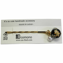 JZZNNFWHP-BK : Black Tombodama Japanese Beads Design Hair Pin