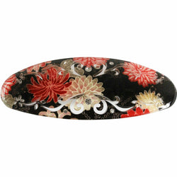 JZZCOCO8131-101 : Japanese Oval Chirimen Barette Hair Clip/Clasp with Rhinestones (Black)
