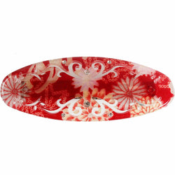 JZZCOCO8131-103 : Japanese Oval Chirimen Barette Hair Clip/Clasp with Rhinestones (Red)