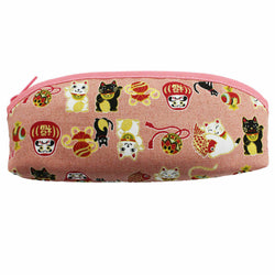 JZZFA303-587-PI : Manekineko Daruma Doll Design Pen Pencil Case Pouch Makeup Cosmetic Bag (Pink)