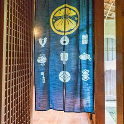 JZZKAYA7ISP1159-NV : Noren Japanese Doorway Curtain - Lucky Charms Design - (Long / Navy)