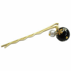 JZZNNFWHP-BK : Black Tombodama Japanese Beads Design Hair Pin