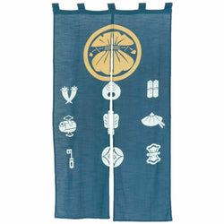 JZZKAYA7ISP1159-NV : Noren Japanese Doorway Curtain - Lucky Charms Design - (Long / Navy)