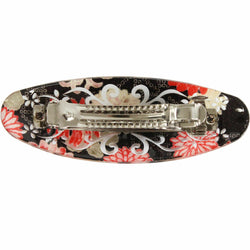 JZZCOCO8131-101 : Japanese Oval Chirimen Barette Hair Clip/Clasp with Rhinestones (Black)