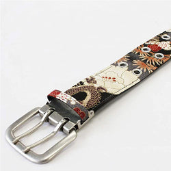 JZZCOCO2250-276 :  Double Pin Buckle Japanese Chirimen Belt Unisex (Black Dragon)