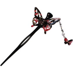 JZZCOCO8208-201 :  Kanzashi Japanese Chirimen Hair Pin Stick Butterfly Design (Black)