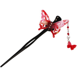 JZZCOCO8208-203 : Kanzashi Japanese Chirimen Hair Pin Stick Butterfly Design (Red)