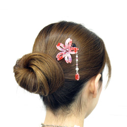 JZZCOCO8209-201 :  Sakura Kanzashi Japanese Chirimen Hair Pin Stick (Black)