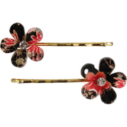 JZZCOCO8358-201 : Japanese Chirimen Made Sakura Cherry Blossoms Design Hair Pin (Set of 2) Black