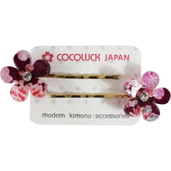 JZZCOCO8358-204 : Japanese Chirimen Made Sakura Cherry Blossoms Design Hair Pin (Set of 2) Purple