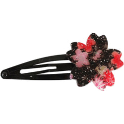JZZCOCO8720-201 : Japanese Sakura Design Snap Hair Clip with Glitter Lame (Black)