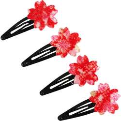 JZZCOCO8720-203 : Japanese Sakura Design Snap Hair Clip with Glitter Lame (Red)