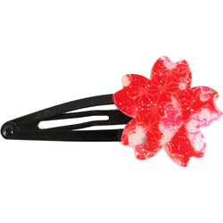 JZZCOCO8720-203 : Japanese Sakura Design Snap Hair Clip with Glitter Lame (Red)