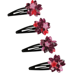 JZZCOCO8720-204 : Japanese Sakura Design Snap Hair Clip with Glitter Lame (Purple)