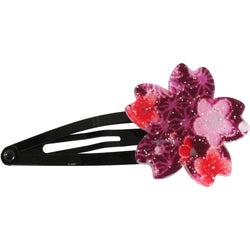 JZZCOCO8720-204 : Japanese Sakura Design Snap Hair Clip with Glitter Lame (Purple)