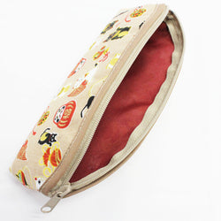 JZZFA303-587-BE : Manekineko Daruma Doll Design Pen Pencil Case Pouch Makeup Cosmetic Bag (Beige)