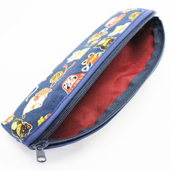 JZZFA303-587-NV : Manekineko Daruma Doll Design Pen Pencil Case Pouch Makeup Cosmetic Bag (Navy)