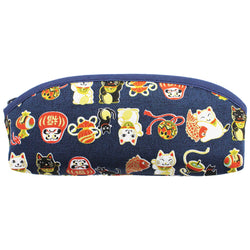 JZZFA303-587-NV : Manekineko Daruma Doll Design Pen Pencil Case Pouch Makeup Cosmetic Bag (Navy)
