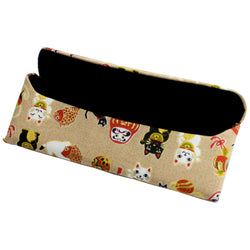 JZZFA303-707-BE :  Japanese Traditional Chirimen Cloth Eyeglasses / Sunglasses Hard Shell Case (Beige)