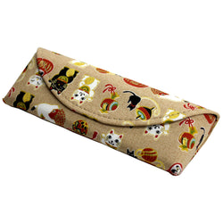 JZZFA303-707-BE :  Japanese Traditional Chirimen Cloth Eyeglasses / Sunglasses Hard Shell Case (Beige)