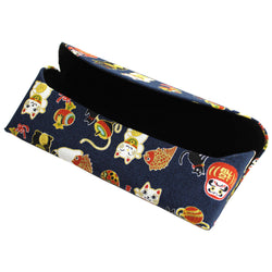 JZZFA303-707-NV : Japanese Traditional Chirimen Cloth Eyeglasses / Sunglasses Hard Shell Case (Navy)