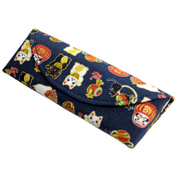 JZZFA303-707-NV : Japanese Traditional Chirimen Cloth Eyeglasses / Sunglasses Hard Shell Case (Navy)