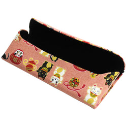 JZZFA303-707-PI : Japanese Traditional Chirimen Cloth Eyeglasses / Sunglasses Hard Shell Case (Pink)