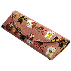 JZZFA303-707-PI : Japanese Traditional Chirimen Cloth Eyeglasses / Sunglasses Hard Shell Case (Pink)