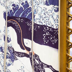 JZZKAYA7INP0302-KUJIRA : Noren Japanese Doorway Curtain - Ukiyo-e Whale in Big Waves Design