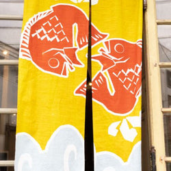 JZZKAYA7ISP0105-YE : Noren Japanese Doorway Curtain - Red Tai Sea Bream Design - (Long)