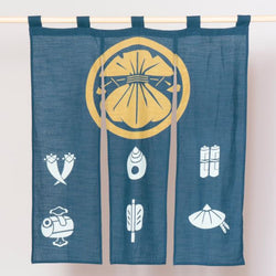 JZZKAYA7ISP1160-NV : Noren Japanese Doorway Curtain - Lucky Charms Design - (Short / Navy)