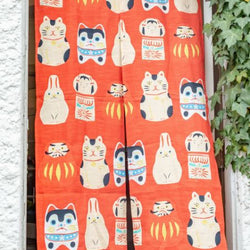 JZZKAYA7ISP9207-RE : Noren Japanese Doorway Curtain - Japanese Folkcraft Design - (Long/Red)