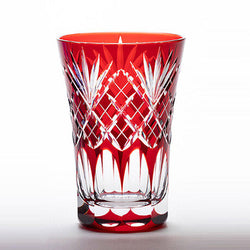 JZZKG36802 : Traditional Edo Kiriko Cut Glass Tumbler Red in Wooden Box Made in Tokyo Japan