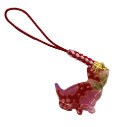 JZZNNFATE-CNK : Pretty Kitty Design Japanese Traditional Netsuke Charm for Bag etc Chirimen Kimono Cloth in Acrylic