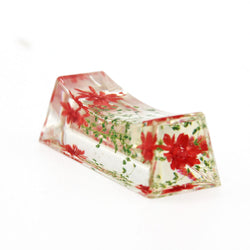 JZZNNFHON-APRD : Japanese Chopstick Rest / Spoon Fork Knife Holder with Real Flower in Acrylic (Asparagus Red)