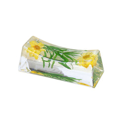 JZZNNFHON-APYE : Japanese Chopstick Rest / Spoon Fork Knife Holder with Real Flower in Acrylic (Asparagus Yellow)