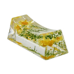 JZZNNFHON-APYE : Japanese Chopstick Rest / Spoon Fork Knife Holder with Real Flower in Acrylic (Asparagus Yellow)