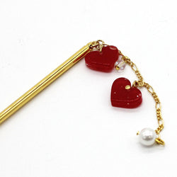 JZZNNFKS-MHT : Japanese Traditional Mini Heart Charm Kanzashi Hair Pin Stick