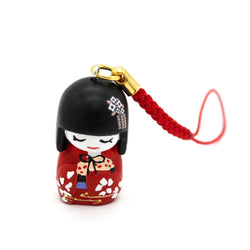 JZZNNFMKN-RD : Japanese Traditional Netsuke Charm for Bag etc with Japanese Mai Kokeshi Doll (Red)